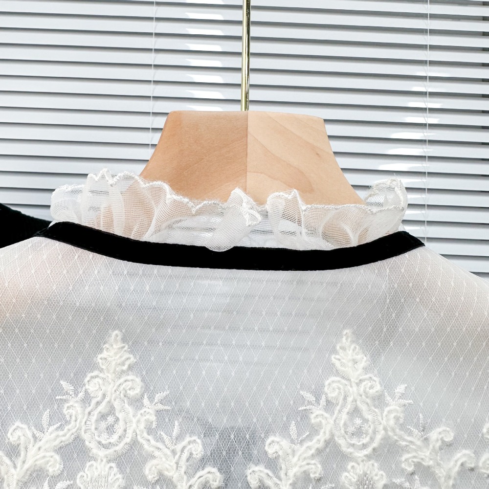 女性のレースのフロントプラケットカラー、オーガンザの刺embroidery、偽のショール、取り外し可能なシャツの襟、ファッション