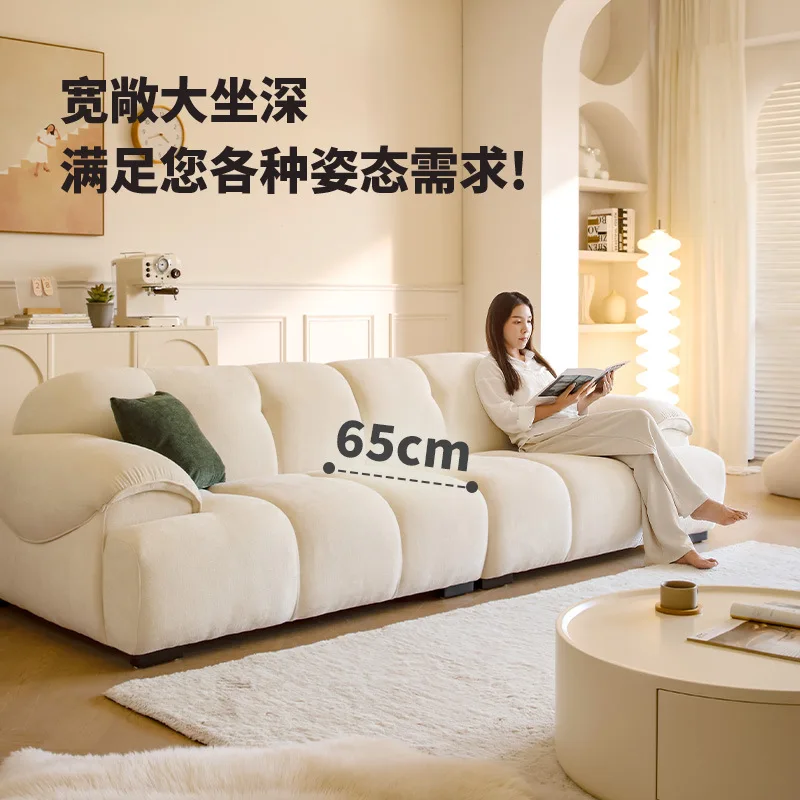 Tongyu Susu Khusus Fu Ruang Tamu Rumah Gaya Krim Retro Apartemen Kecil Sofa Awan Susu Beludru Kucing Sofa Kain Goresan