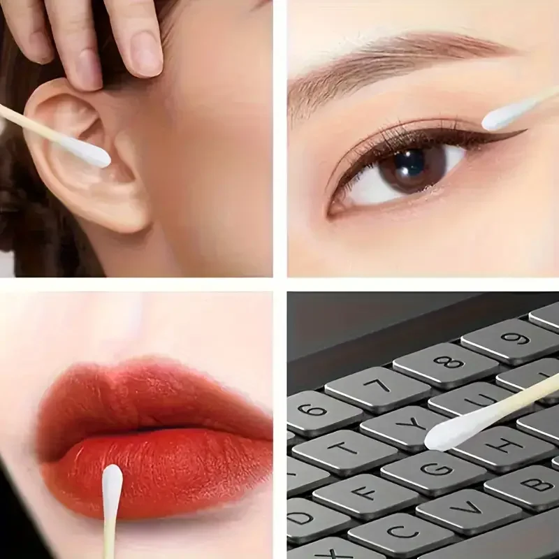 600pcs Double-Headed Swabs, Unscented, Made of Bamboo, for Gentle Ear Cleaning and Makeup
