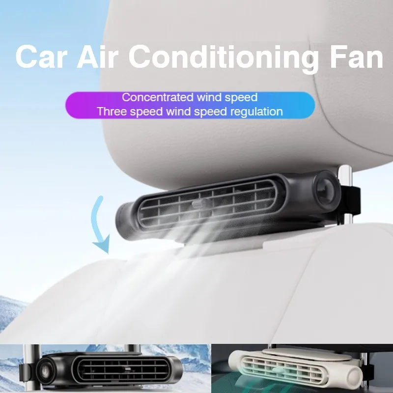 Tragbarer Autositz-Ventilator für den vorderen und hinteren Sitz, USB-betriebener Auto-Kopfstützen-Kühlluftventilator, verstellbarer Riemen, Auto-Innenventilator
