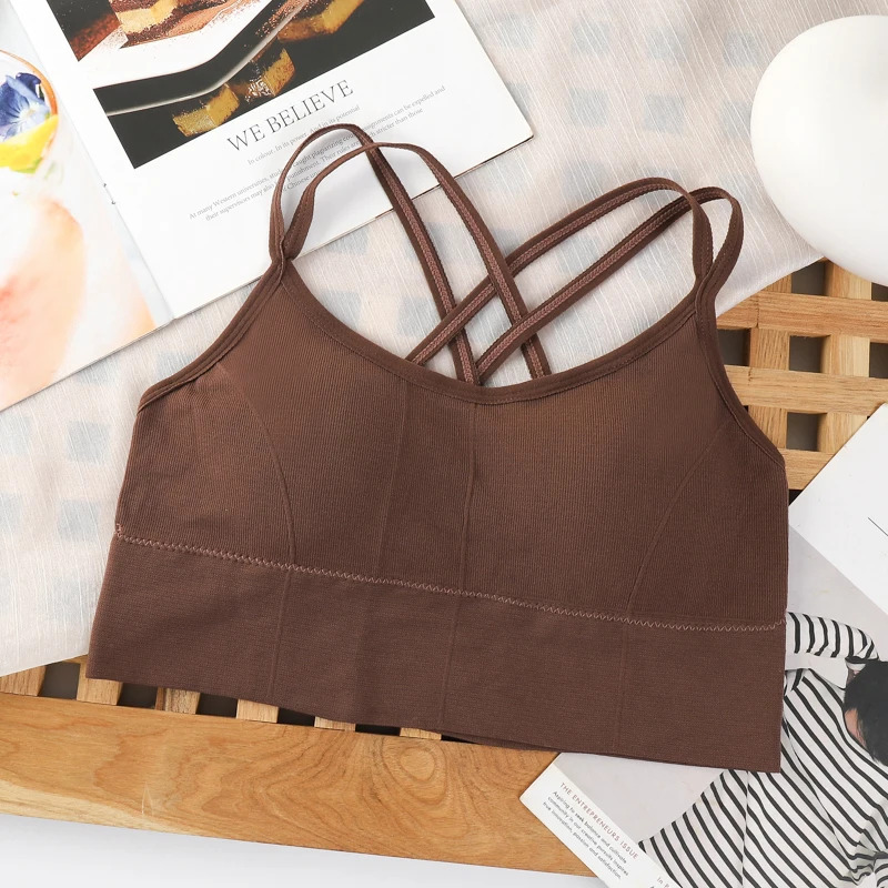Sexy feminino topos de volta cruz cinta regata push up correndo sutiã esportivo respirável macio fitness beleza cor sólida yoga sutiã