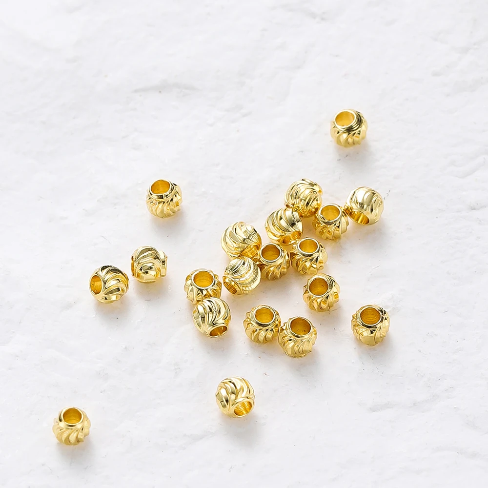 DIY ジュエリーアクセサリー 14 K/18 K ゴールドメッキストライプカットフラワービーズ 2.5/3/4/5/6 ミリメートルスペーサービーズバルクハンドビーズ素材