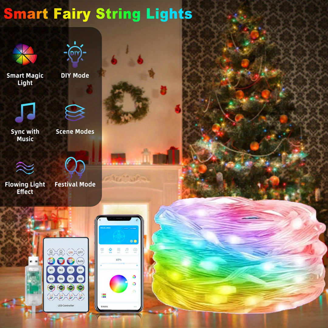 LED Christmas Decorative Light String IP65 Waterproof RGB IC Color With APP Control For Outdoor Decoration At Christmas Parties