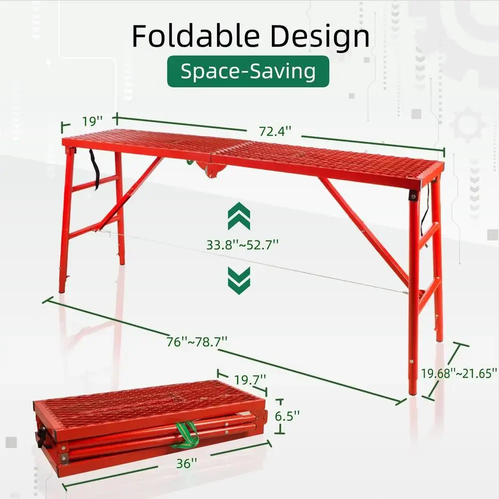 Adjustable Steel Industrial Step Ladder 6-Level Height Non-Slip Scaffold Platform 770 Lbs Capacity