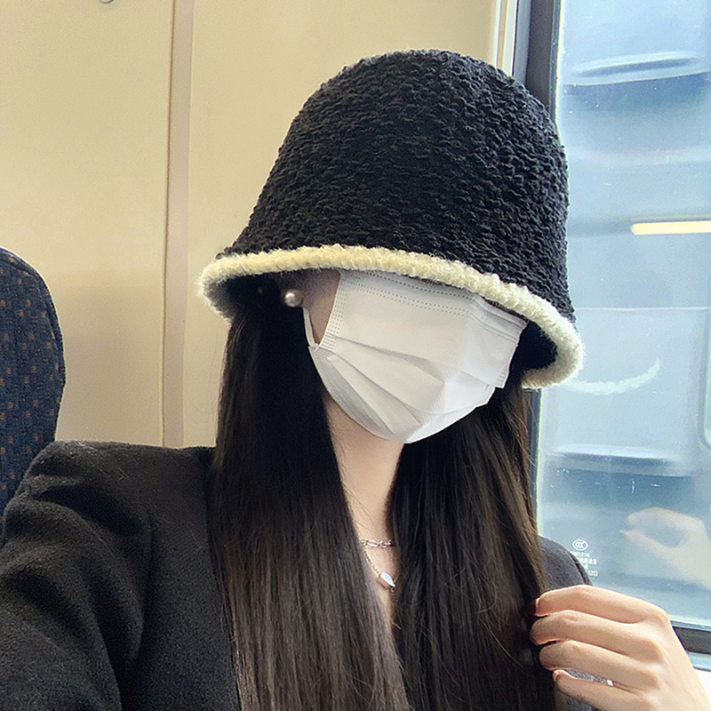 Spring New Knitted Fishing Cap Women's Plush Bucket Hat Face Slimming Large Head Circumference Soft Cozy Knitwear Hat