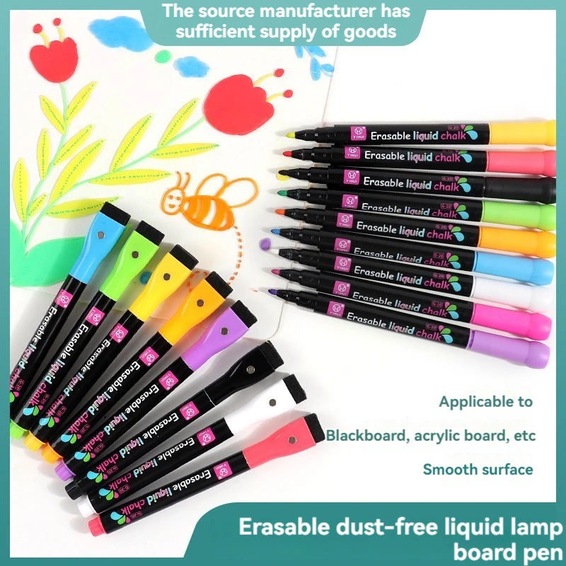 8 สี 1-2 มม.ชอล์ก Erasable Highlighter Fluorescent MARKER ปากกาสําหรับไวท์บอร์ด Graffiti LED โฆษณา Chalkboard สีขาว