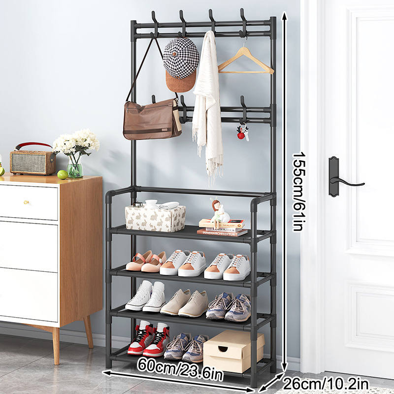 Shoemaker Organizer Bedroom Floor Mounted Clothes Hanger Multifunctional Assembly Coat And Hat Rack Household Door Four Layer Sh