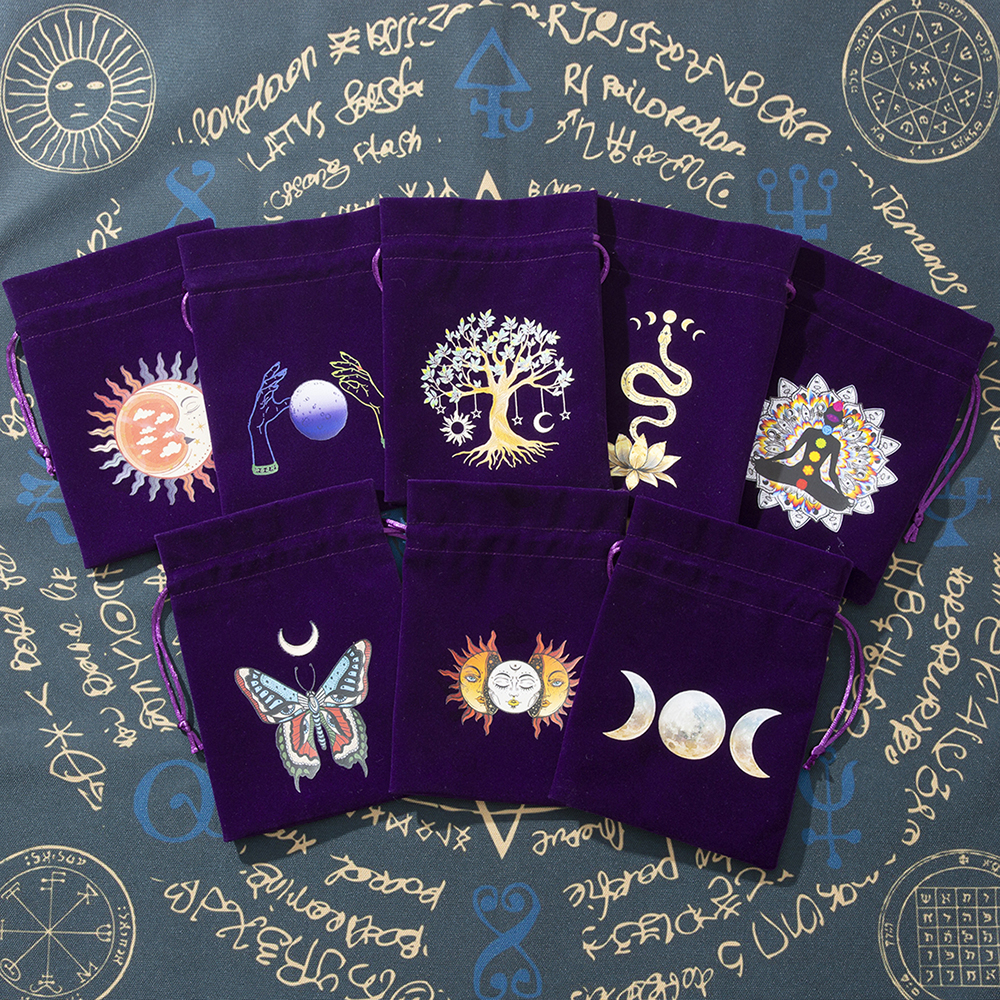 6pcs Velvet Moon Sun Tarot Storage Bag Board Game Cards Embroidery Drawstring Package Witchcraft Supplies for Altar Tarot Pouch