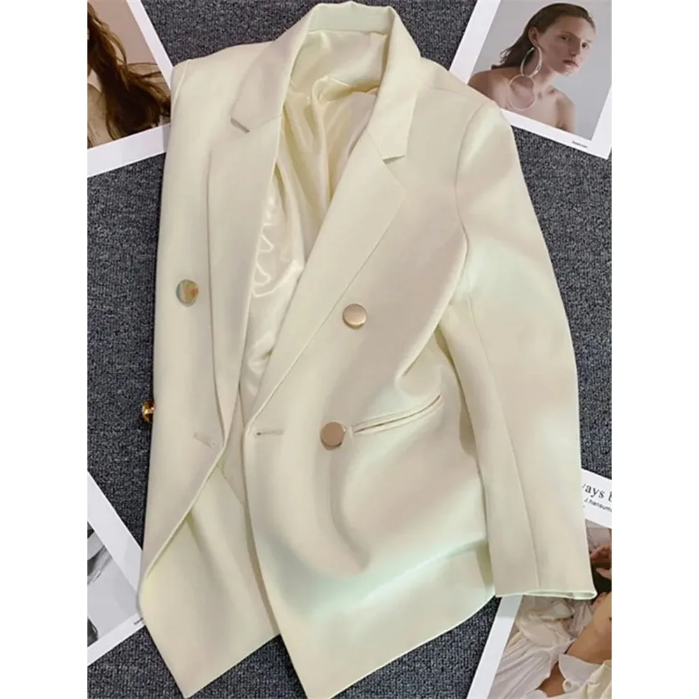 Garnitur damski Marynarka Elegancki Płaszcz 2025 Wiosna Jesień Moda Koreańska Marynarka Luksusowa Dwurzędowa Kurtka Solidne Damskie Topy Odzież
