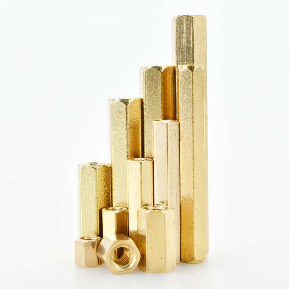 Separadores de placa base de latón, estante de placa hexagonal, tornillo espaciado, perno hexagonal de cobre hembra, perno de pilares PCB M2 M2.5 M3 M4 M5 M6 espaciador