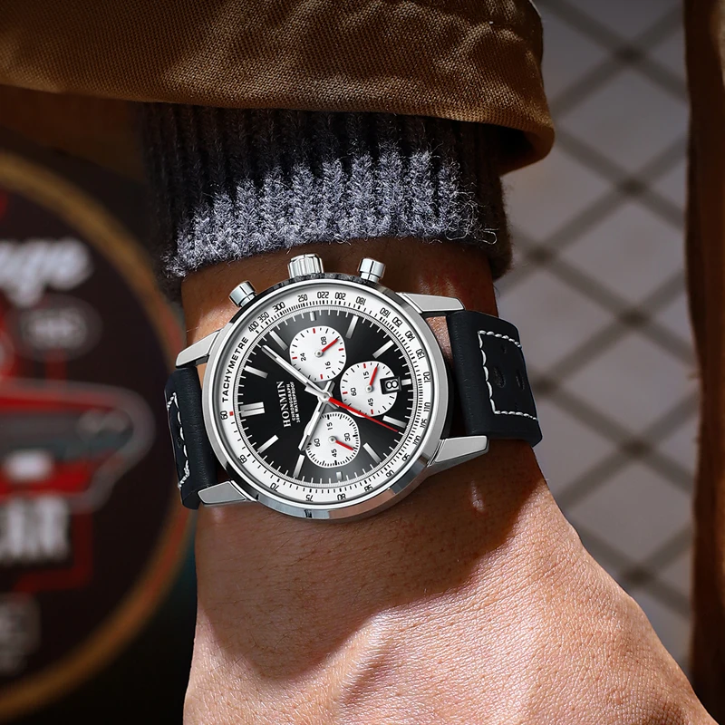 Reloj HONMIN de lujo para hombre, cronógrafo resistente al agua de alta calidad, reloj de pulsera luminoso para hombre, relojes de cuarzo de cuero para hombre, reloj informal