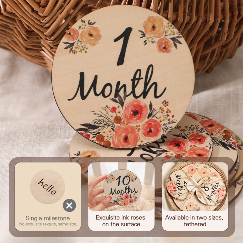 6/2 unids/set flor de doble cara de madera bebé grabado edad fotografía accesorios bebé hito mensual tarjetas para regalos de nacimiento