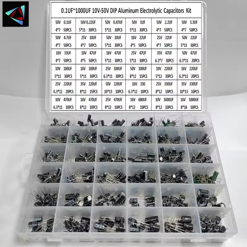 1000 unids/lote 0,1 UF-1000UF 15/24/36 valores aluminio 10-50V mezcla de condensadores electrolíticos Kit surtido y caja de almacenamiento