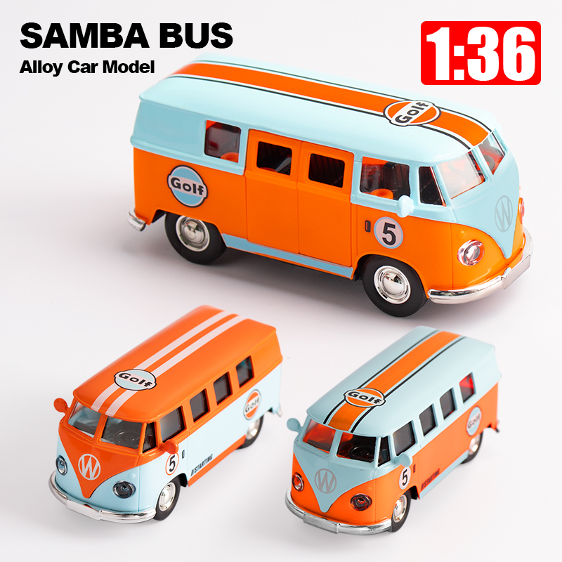 1:36 Bus Transporter Van Gulf Blue Alloy Diecast Model voor Volkswagen T1 Samba Toy