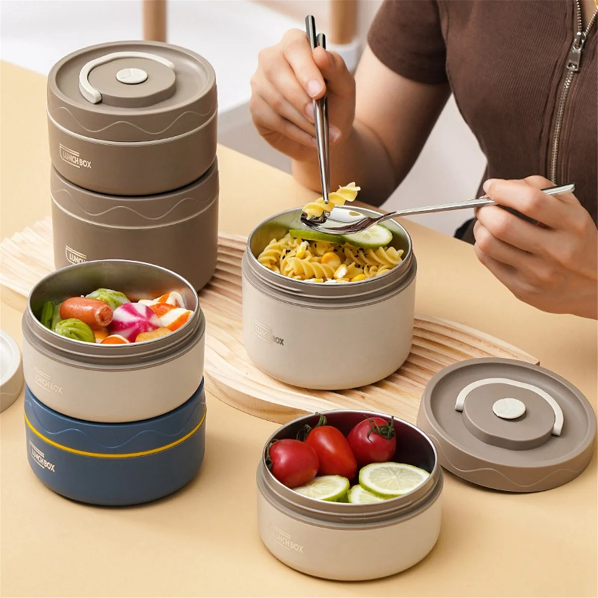 Contenitore per il pranzo caldo per alimenti, contenitore per il pranzo termico in acciaio inossidabile contenitore per alimenti termico portatile Bento Box blu A