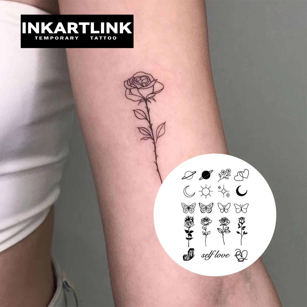 Tatuagem temporária com padrão de linha simples, dura até 15 dias, nova tecnologia, adesivo semipermanente mágico à prova d'água.