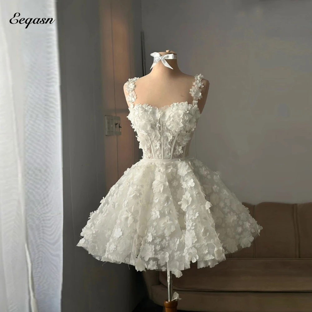 Mini abiti da sposa corti Sweetheart A Line Appliques floreali Abito da sposa in pizzo sopra il ginocchio Elegante abito da ballo per feste personalizzato