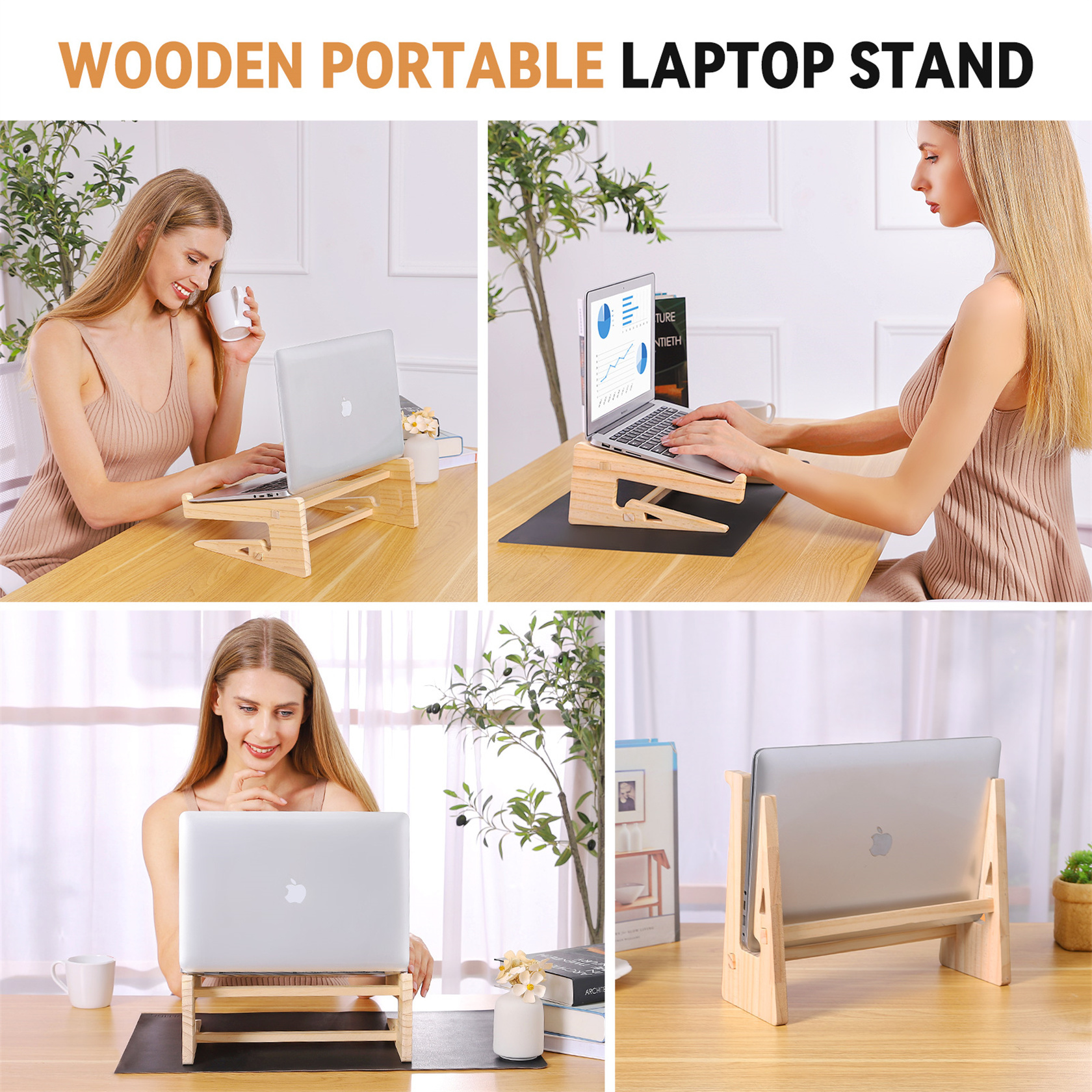 Wood Laptop Stand For MacBook Pro Universal Computer Stands For Desk Vertical Laptop Holder Wooden Laptop Riser For MacBook Air