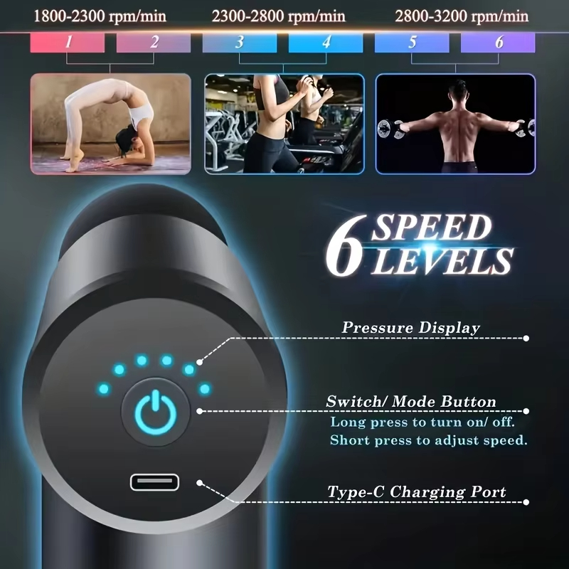 Pistola de masaje fascial, masajeador eléctrico de terapia de percusión, relajación corporal con 4 cabezales reemplazables, regalo de recuperación muscular