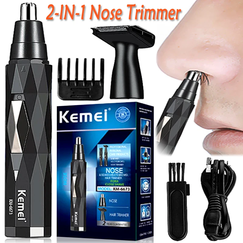 Kemei-recortador de pelo de nariz recargable 2 en 1, recortador de barba para hombre, recortador de nariz y cejas para limpiador de nariz y orejas, máquina de depilación