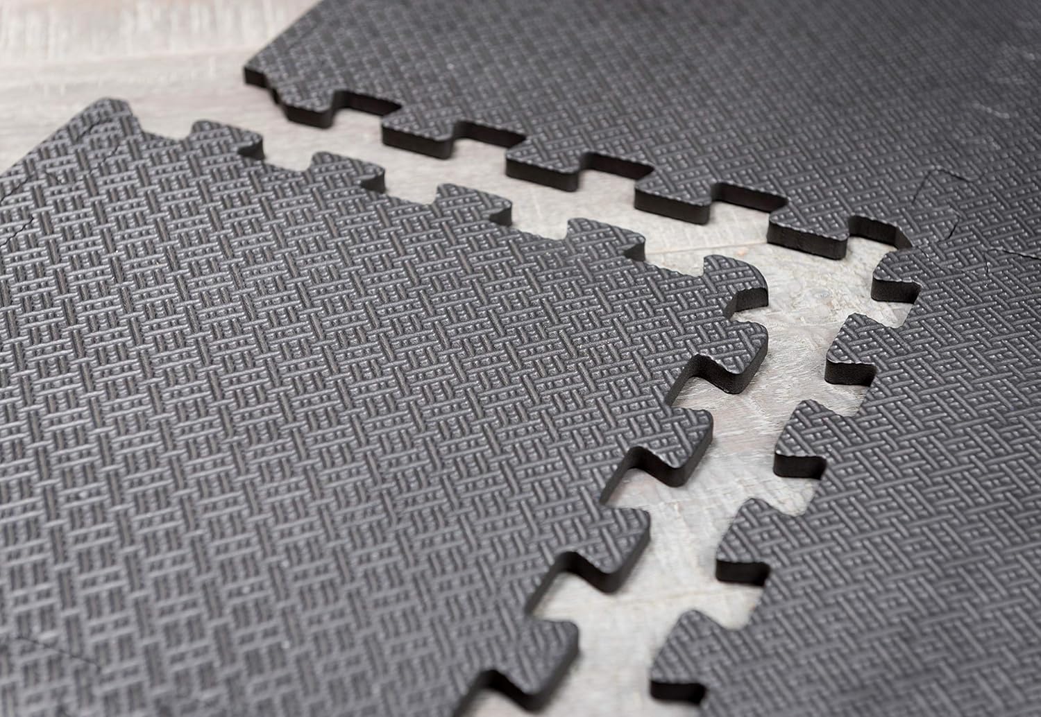 Alfombrilla de espuma EVA para gimnasio, 24 piezas, 30,5 x 30,5 cm, color negro; azulejos de rompecabezas entrelazados