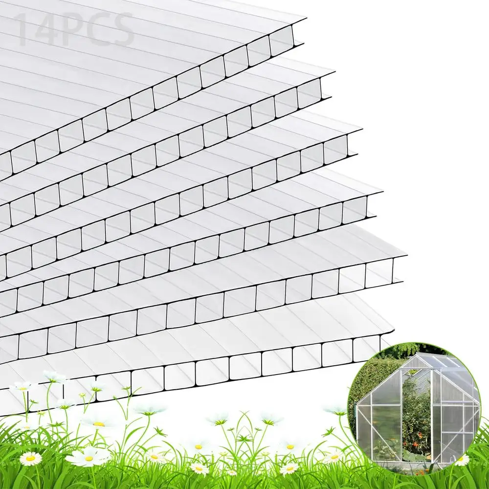 14 Pcs Clear Polycarbonate Greenhouse Panels Twin Wall Insulated Durable Weatherproof Easy Install DIY