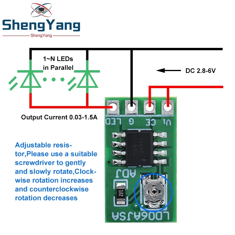 Controlador LED de corriente constante ajustable TZT 30-1500MA DC 3,3 V 3,7 V 4,2 V 5V placa de Control PWM módulo de potencia Buck