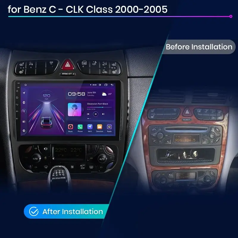 Junsun CarPlay Android Auto Radio samochodowe dla Mercedes Benz C Class W203 C200 C320 C350 CLK W209 2000-2005 Inteligentne multimedialne 4G