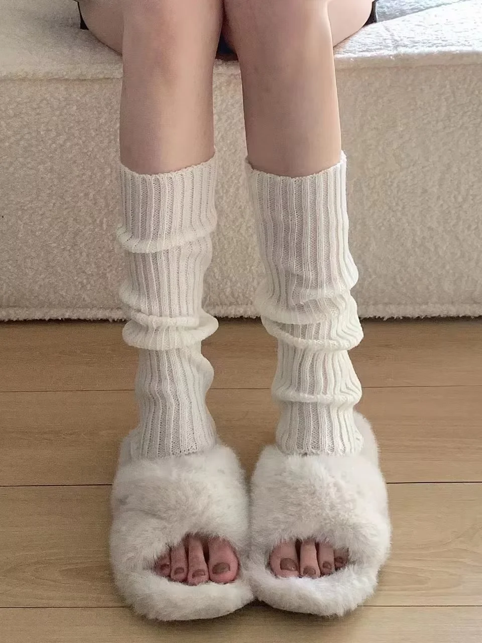 Skarpety Damskie Zimowe Dzianinowe Grube Ciepłe Czarne Białe Długie Skarpety Y2K Lolita Śliczne Podkolanówki Jednolite Kolory Skarpety Damskie Nowa Moda