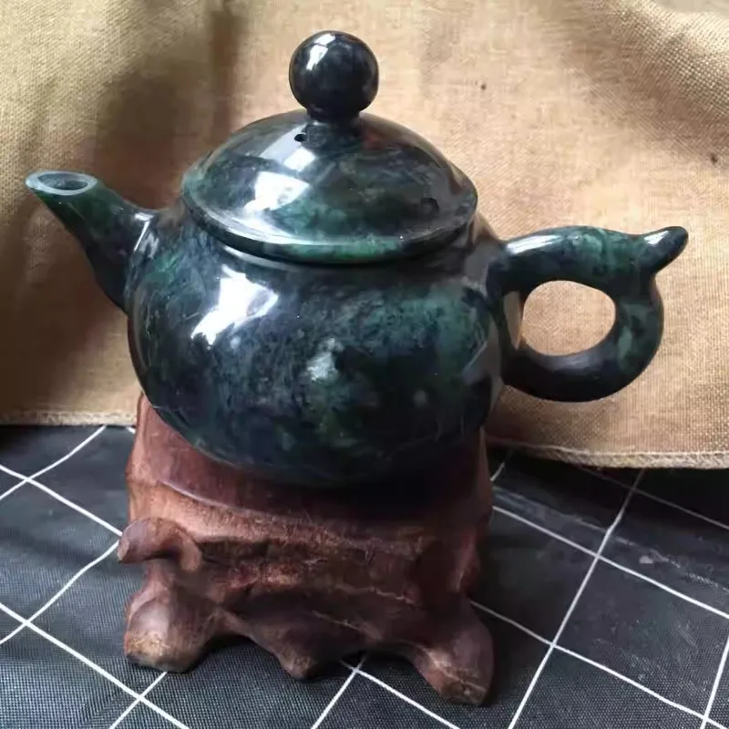 Bule de jade tibetano de jade real, conjunto de chá de pedra king, pote de vinho, bule doméstico okho