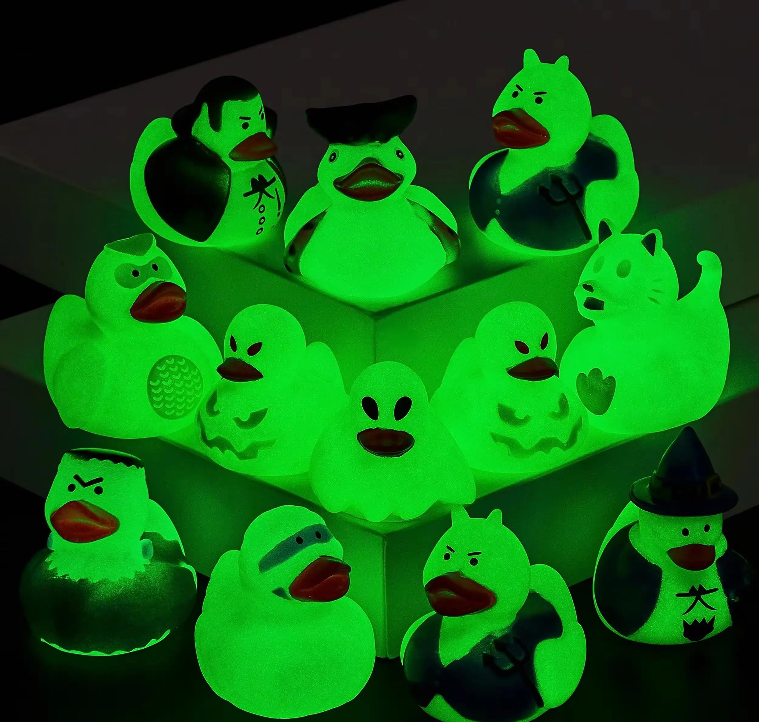 12Glow in The Dark Halloween Fancy Novelty Assorted Rubber Duck for Bath Squirt Squeak Duck,Halloween Theme Party Trick or Treat