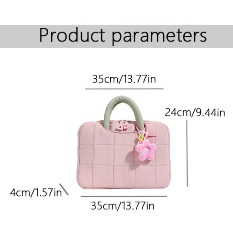 Borsa per laptop da donna imbottita in cotone alla moda da 14 pollici, borsa per tablet, design in colori a contrasto, valigetta semplice e carina
