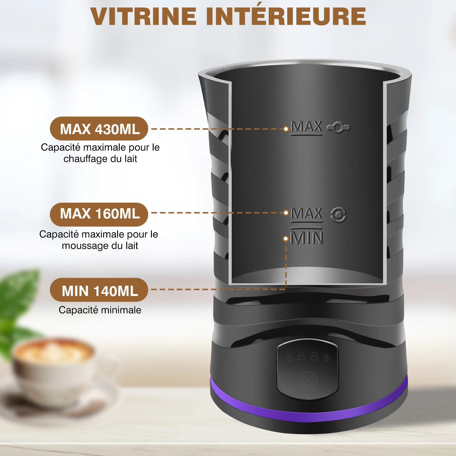 DayPlus 4 en 1 1500W électrique entièrement automatique lait mousseur, machine à mousser à vapeur, 600ml latte café chaud et froid mousseur Crème de lait, vaporisateur de lait, chauffe - lait et réchauffeur