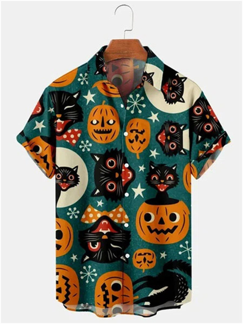 Camisa de Halloween para hombre con estampado 3D de gran tamaño, manga corta, pequeño diablo, informal, fresco, Hip Hop, ropa hawaiana de verano