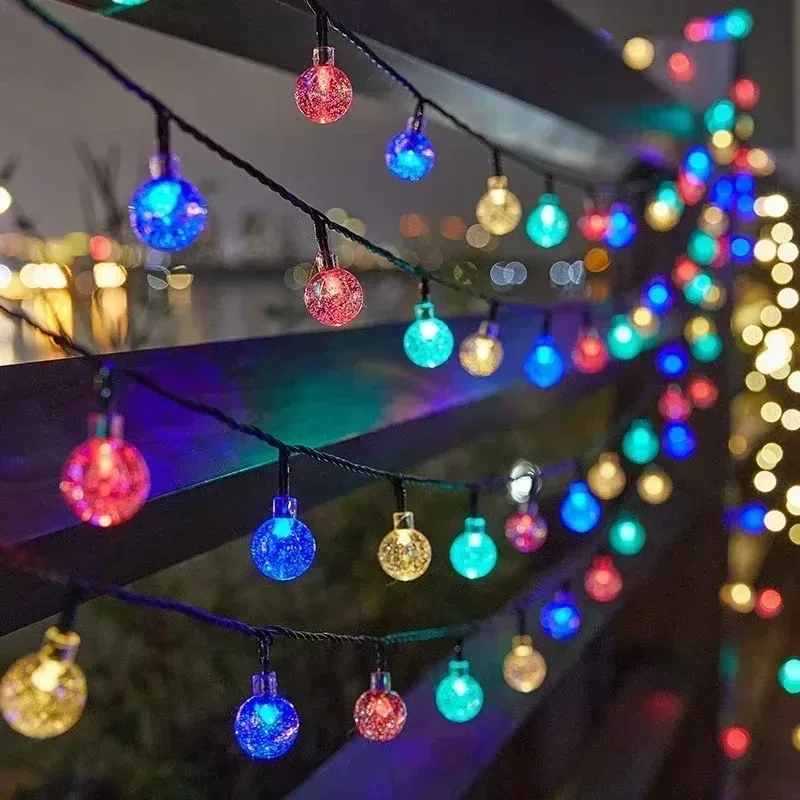 Luci a stringa a LED con globo di cristallo solare 60 LED 8 modalità di illuminazione IP65 Ghirlanda di Natale con luce fata per decorazioni per feste in giardino 1pz/2pz