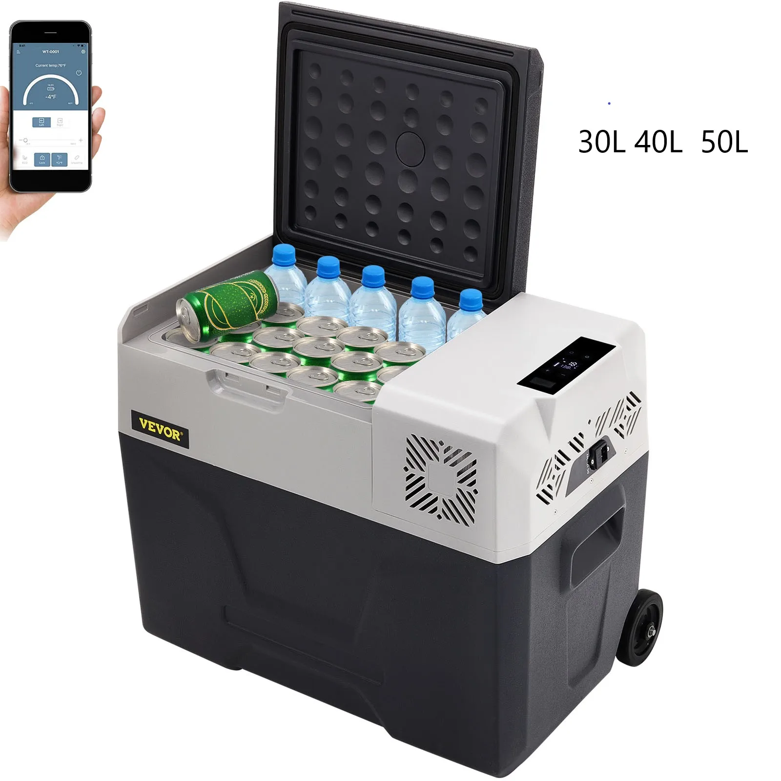 VEVOR Mini Frigorifero Portatile per Auto Congelatore 30L Schermo LED Digitale, Frigo Portatile Capienza 30/40/50L Campeggio Viaggio Auto Schermo di Controllo, Frigo Portatile 12V/24V da Auto Camion Barca