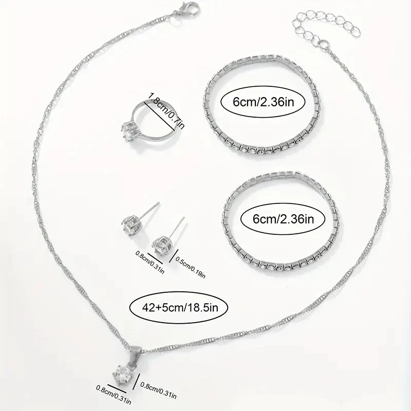 7 piezas reloj de mujer moda casual puntero redondo reloj de cuarzo y collar pulsera anillo pendiente conjunto