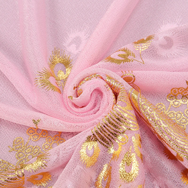 Feminino glitter fino silenciador cor sólida elegante hijab cachecol chiffon longo cachecóis ouro pavão impressão envoltório xale georgette cachecol