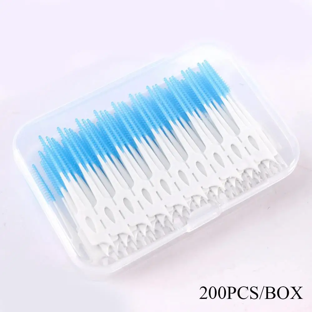200 Uds. Cepillos interdentales de silicona entre los dientes palillos de dientes de silicona con hilo cepillo de palillos desechable herramienta de limpieza bucal