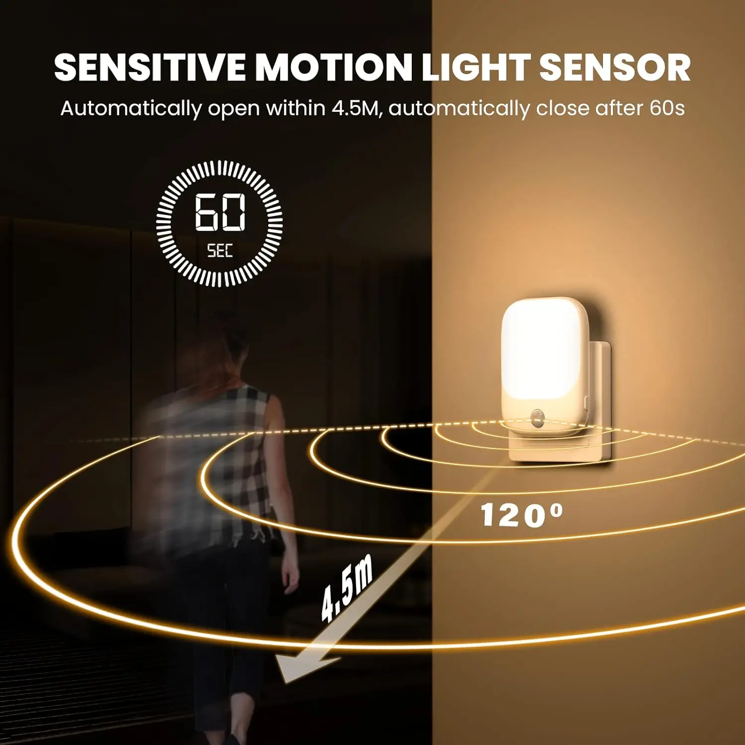 1szt/2szt EU Plug in LED Motion Sensor Night Lights for Kids Bedroom Auto Dusk to Dawn Sensor Dimmable Wireless Cabinet Lamp