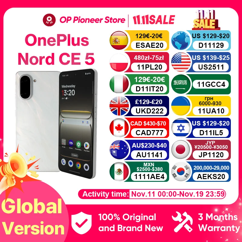 OnePlus Nord CE 5 8GB 256GB Smartphone Android 5g MediaTek Dimensity 8350 Apex 7100mAh Batería 50MP Versión Global