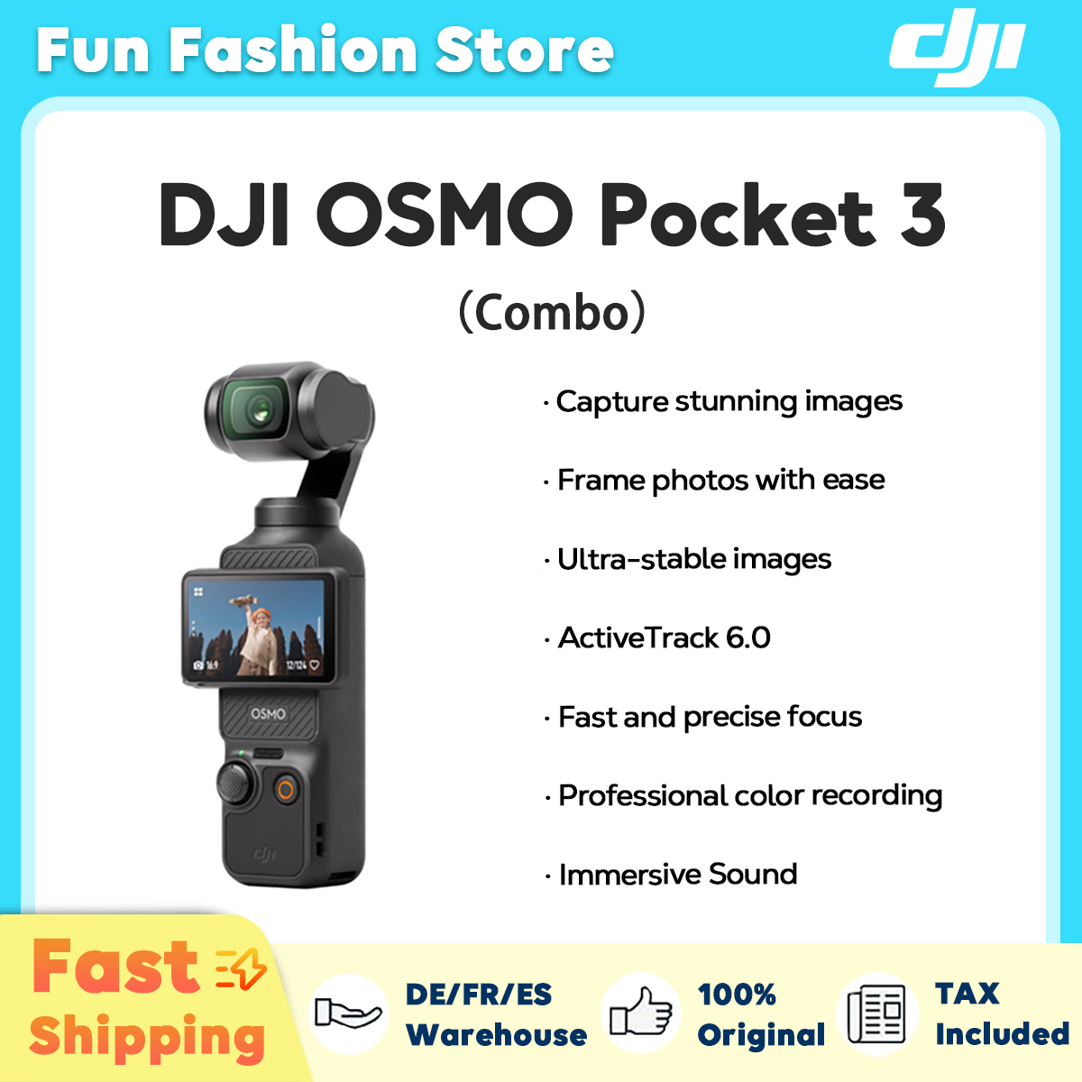 【Envío de la UE】DJI OSMO POCKET 3 Combo ActiveTrack 6,0 Estabilización de 3 ejes D-Log M de 10 bits ColorOSMO POCKET 3