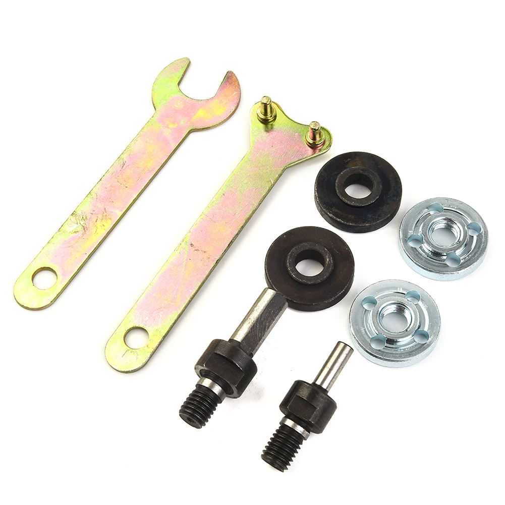8 pçs conjunto de ferramentas de polimento 6mm 10mm chave biela broca ângulo moedor haste mandril flange porcas chave adaptador disco conjunto