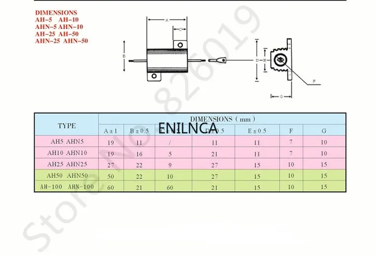Resistore a filo avvolto con custodia in metallo di potenza in alluminio da 25 W 50 W 100 W 0,01-100 K 0,05 0,1 0,5 1 2 6 8 10 20 200 500 1K 10K ohm