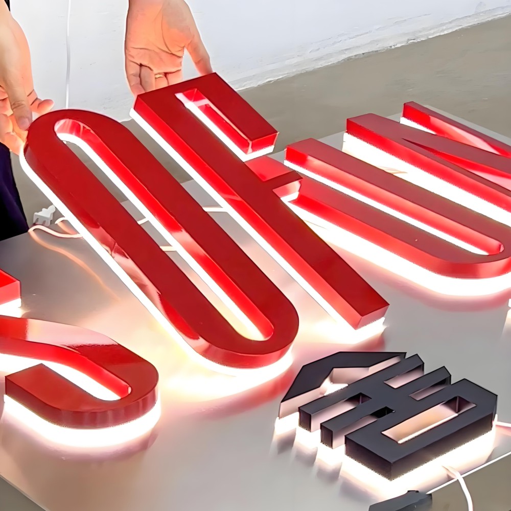 Maßgeschneiderte LED-Buchstabe aus Edelstahl mit Hintergrundbeleuchtung für den Außenbereich, beleuchtete Halo-Ladeschilder, umgekehrte Kanalbuchstaben, Business-Logo-Schild