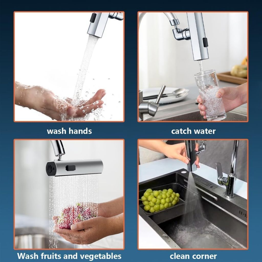 Faucet Waterfall Outlet Splash Proof Kitchen Universal Rotating Bubbler 360° 4 Modes Multifunctional Water Tap Nozzle Extension