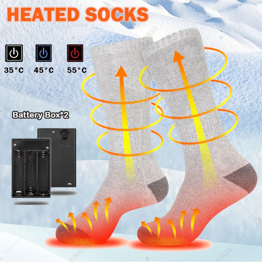 Chaussettes chauffantes d'hiver chaussettes chauffantes rechargeables avec boîte à batterie chaussettes chauffantes chaleur bottes chauffantes extérieures équipement de ski de motoneige