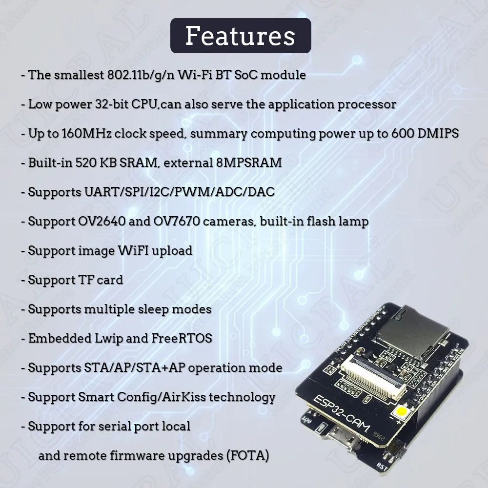 Kit de módulo de cámara ESP32 Original 2,4 GHz WiFi Bluetooth 8MB PSRAM OV2640 módulo de cámara 66 120 160 grados 850nm visión nocturna