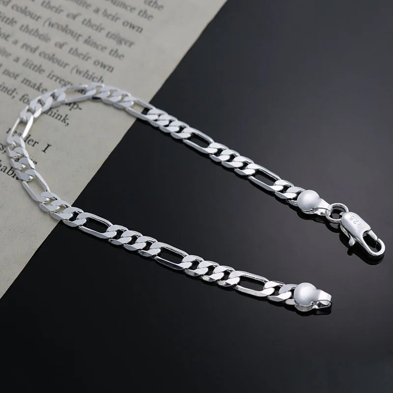 Pulseras de plata de ley 925 con dijes para mujer, cadena Simple fina de 4MM, joyería para regalos de boda y Navidad
