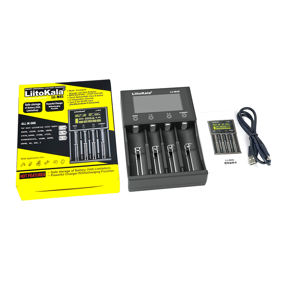 Liitokala Lii-M4S m4 18650 lcd carregador de bateria multifuncional para 3.7v 1.2v 26650 21700 14500 18350 17500 aa aaa a c e outros